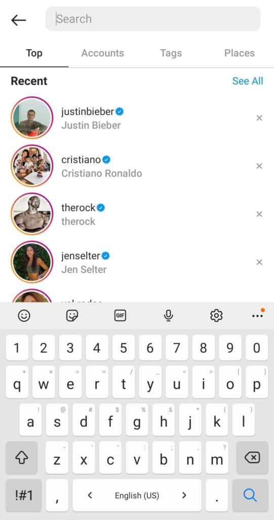 instagram search for user
