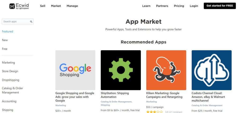 Wix vs Ecwid - App Market